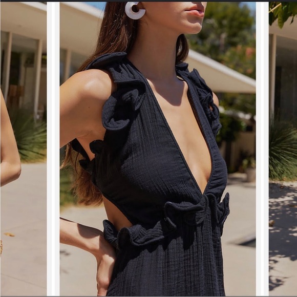 Anthropologie Sleeveless Ruffled Cutout Mini Dress Black - Picture 3 of 8